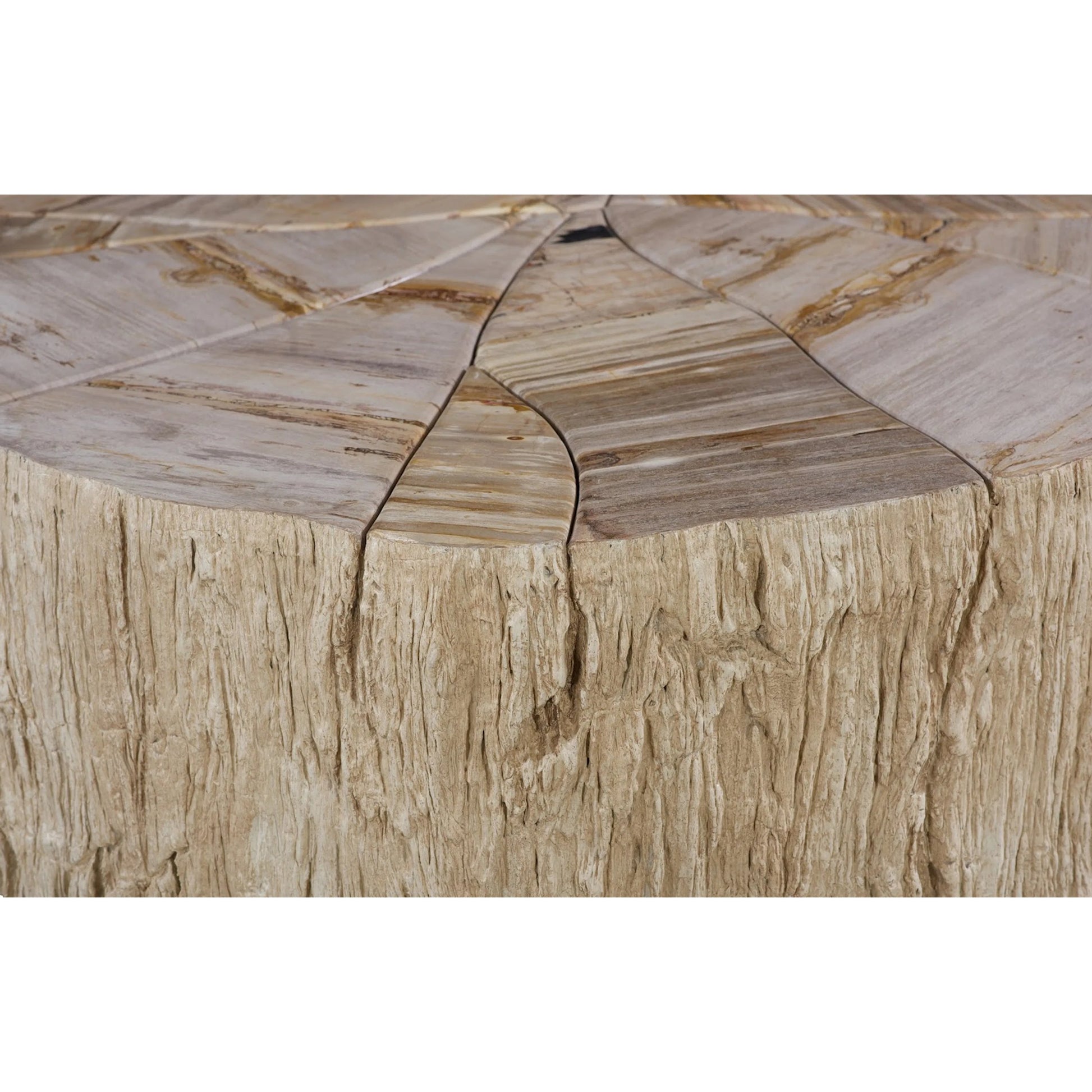Converge Petrified Coffee Table by Phillips Collection in beige, black, brown, off white. Made from petrified wood resin in a unique style.