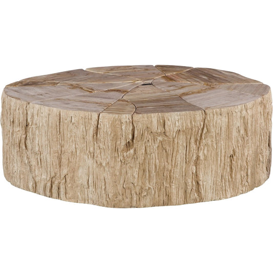 Converge Petrified Coffee Table by Phillips Collection in beige, black, brown, off white. Made from petrified wood resin in a unique style.