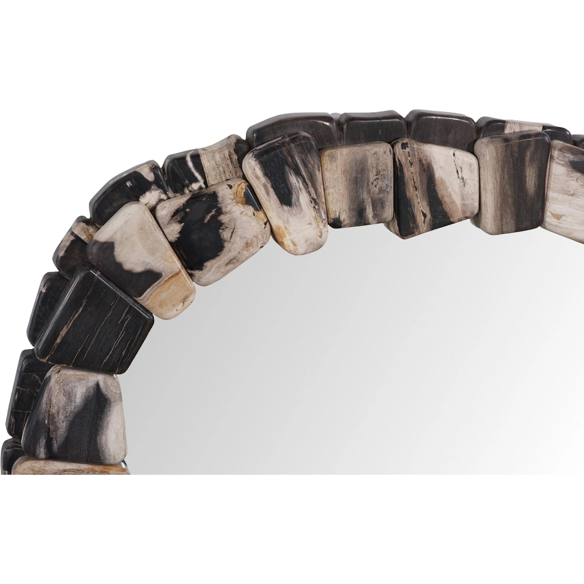 Stacked Pebble Petrified Mirror by Phillips Collection in beige, black. Made from glass, petrified wood in a unique style.