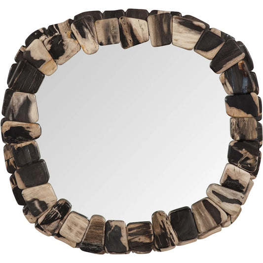 Stacked Pebble Petrified Mirror by Phillips Collection in beige, black. Made from glass, petrified wood in a unique style.