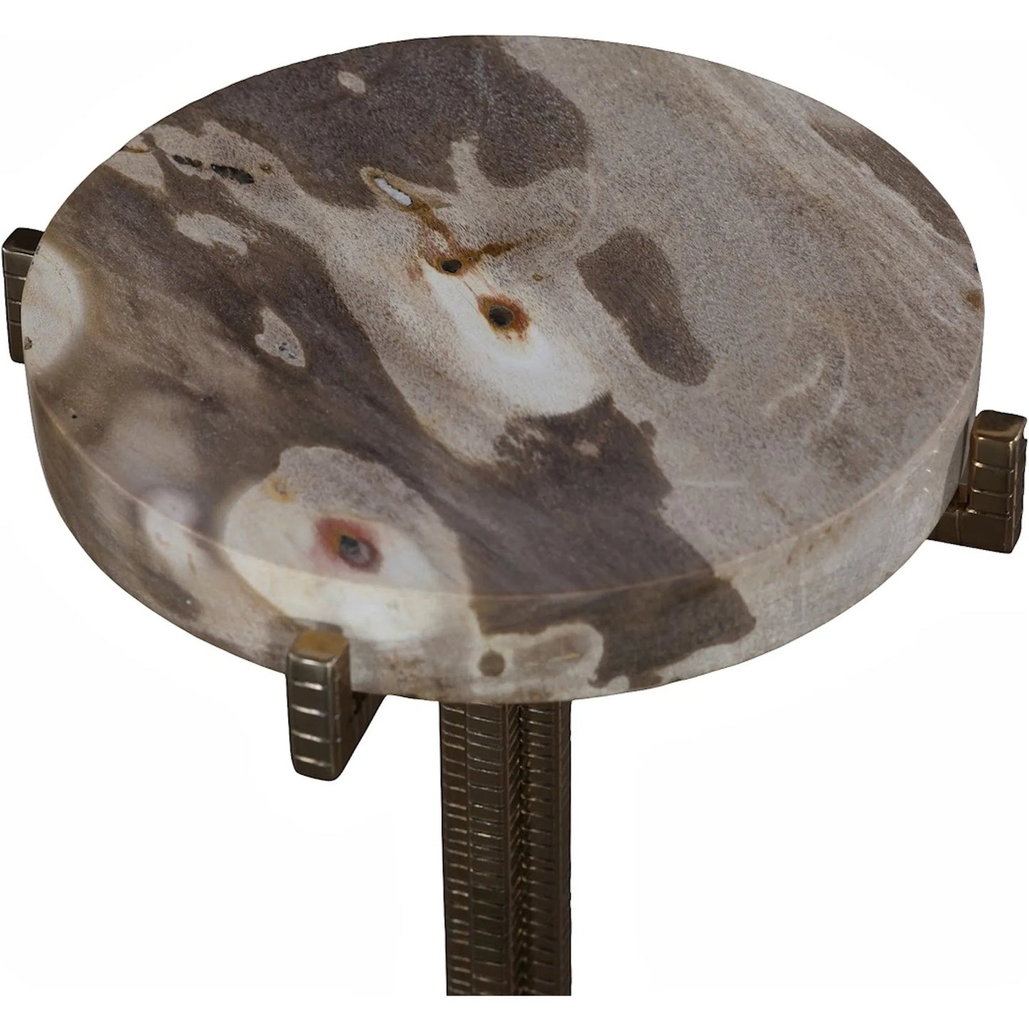 003 SI-2527637 | Closeup | Erva Side Table by Phillips Collection in beige, black, brown, off white. Made from metal, petrified wood, stone in a unique style.