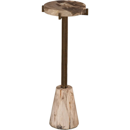 Erva Side Table by Phillips Collection in beige, black, brown, off white. Made from metal, petrified wood, stone in a unique style.