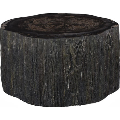 Chaka Petrified Coffee Table by Phillips Collection in black. Made from petrified wood fiberglass, resin in a unique style.