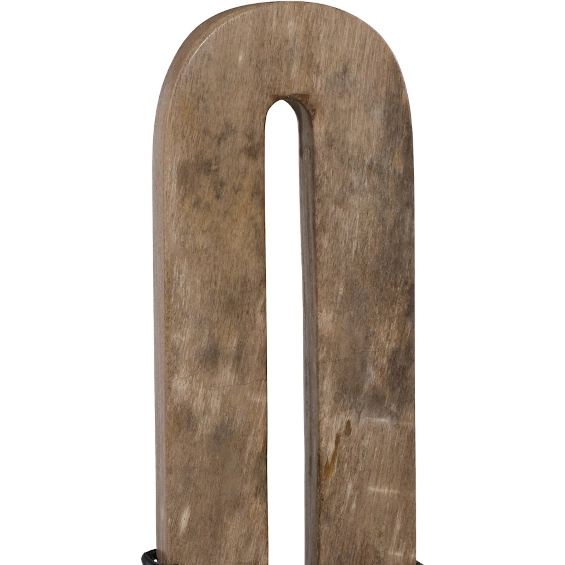 Continuum O Sculpture by Phillips Collection in beige, black, brown. Made from metal, petrified wood in a unique style.