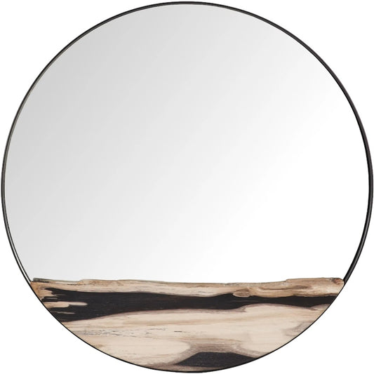 Petrified Slice Mirror Frame by Phillips Collection in beige, black, brown. Made from glass, metal, petrified wood in a unique style.