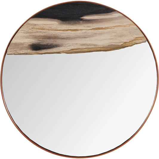 Petrified Slice Mirror Frame by Phillips Collection in beige, black, brown. Made from glass, metal, petrified wood in a unique style.