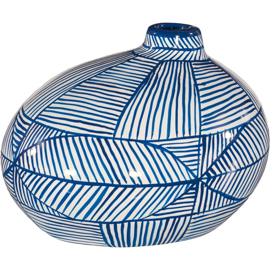 Indigo Mosaic Wide Vase by Phillips Collection in blue, white. Made from ceramic in a unique style.