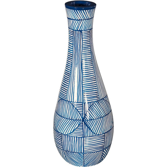 Indigo Mosaicm Slim Vase by Phillips Collection in blue, white. Made from ceramic in a unique style.