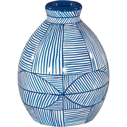 Indigo Mosaic Short Vase by Phillips Collection in blue, white. Made from ceramic in a unique style.