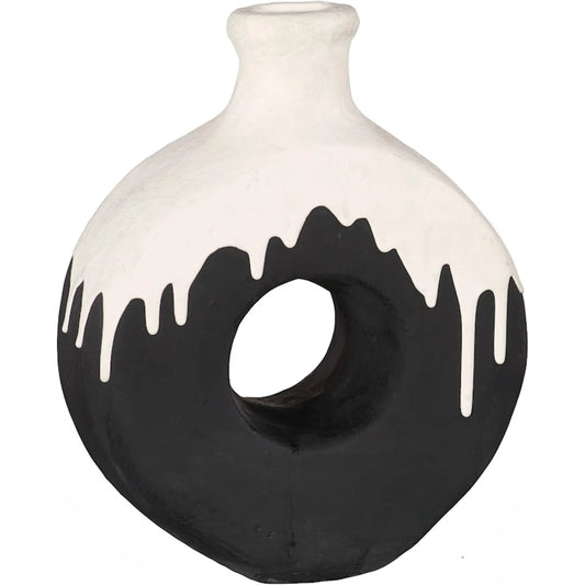 Porcelain Circle Drip Vase by Phillips Collection in black, white. Made from concrete in a unique style.