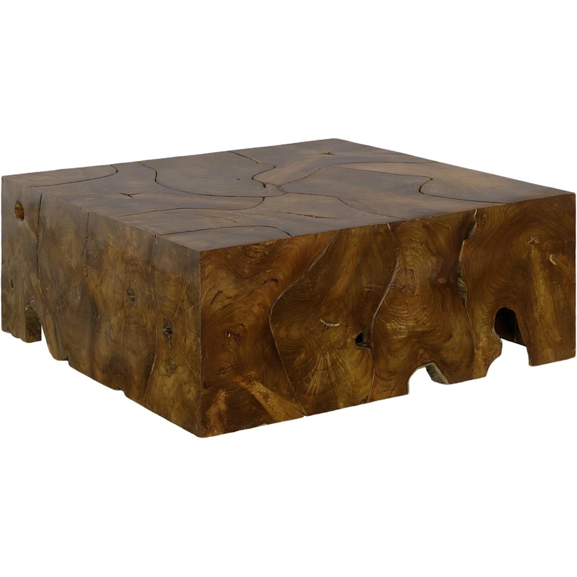 Teak Slice Square Coffee Table by Phillips Collection in warm teak red. Made from unique in a eclectic & global style.