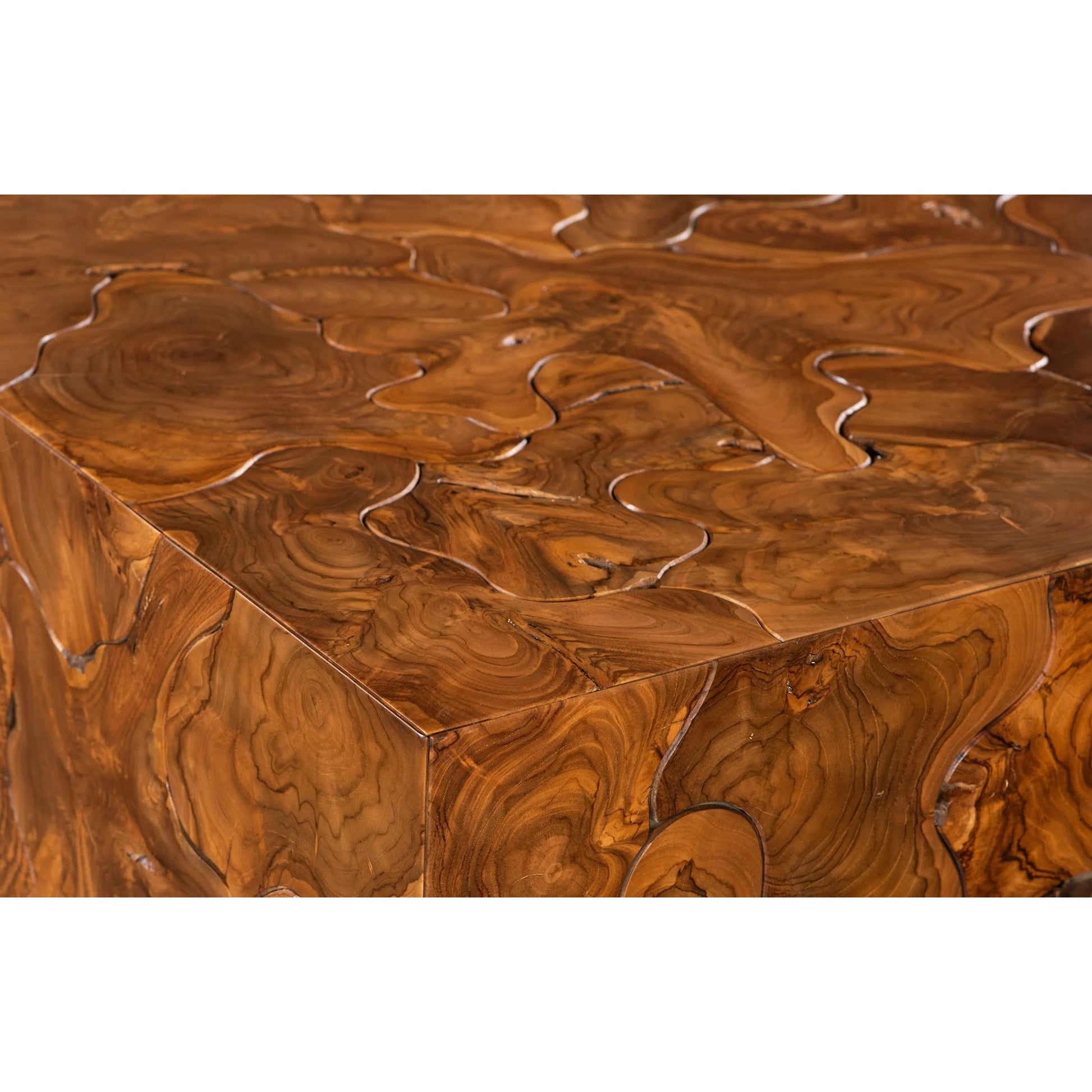 Teak Slice Square Coffee Table by Phillips Collection in warm teak red. Made from unique in a eclectic & global style.