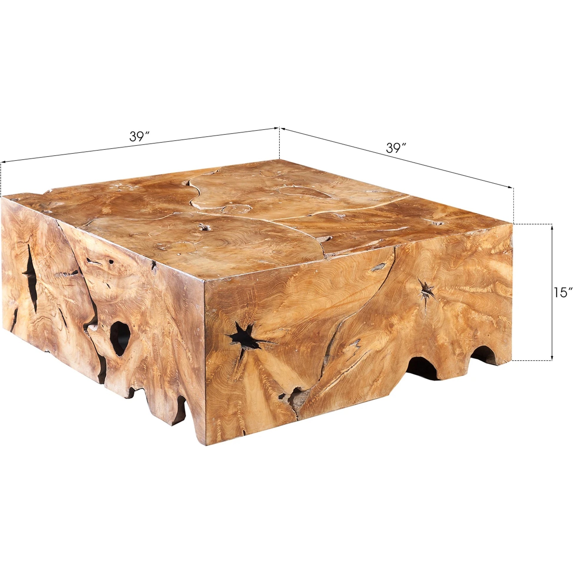 Teak Slice Square Coffee Table by Phillips Collection in warm teak red. Made from unique in a eclectic & global style.