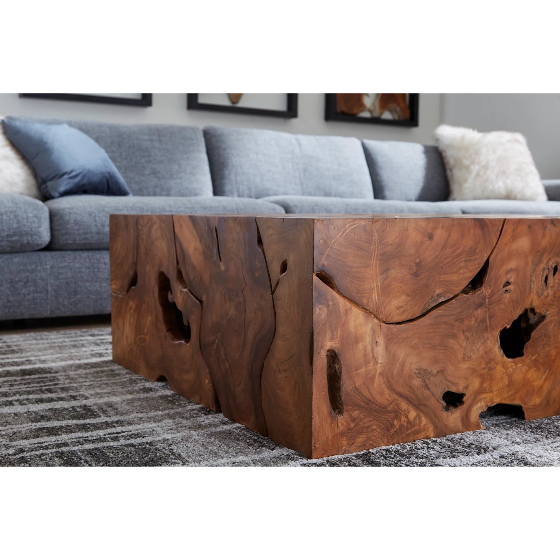 Teak Slice Square Coffee Table by Phillips Collection in warm teak red. Made from unique in a eclectic & global style.