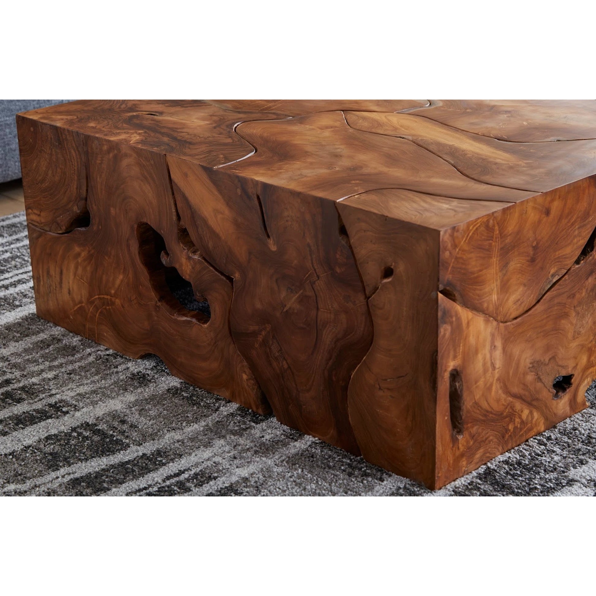 Teak Slice Square Coffee Table by Phillips Collection in warm teak red. Made from unique in a eclectic & global style.