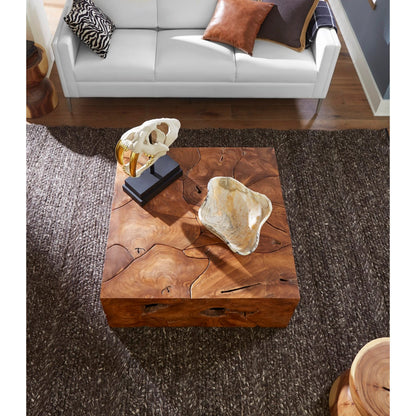 Teak Slice Square Coffee Table by Phillips Collection in warm teak red. Made from unique in a eclectic & global style.