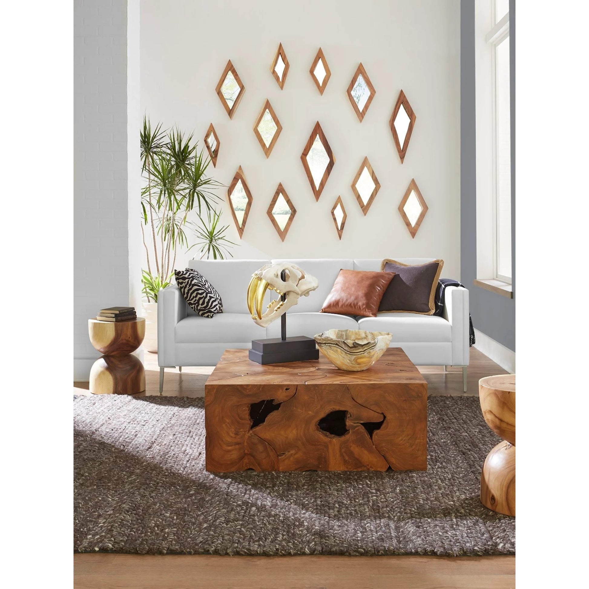 Teak Slice Square Coffee Table by Phillips Collection in warm teak red. Made from unique in a eclectic & global style.