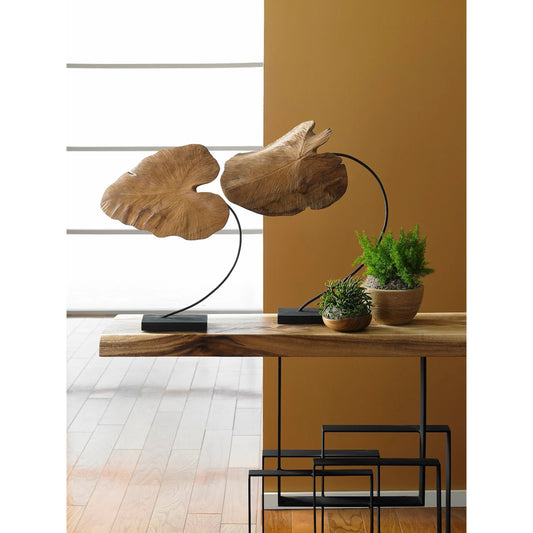 Carved Leaf Sculpture by Phillips Collection in black, brown. Made from wood in a modern style.