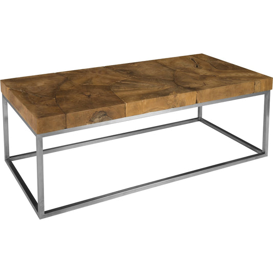 Teak Puzzle Coffee Table by Phillips Collection in beige. Made from wood, metal, stainless steel in a eclectic & global style.