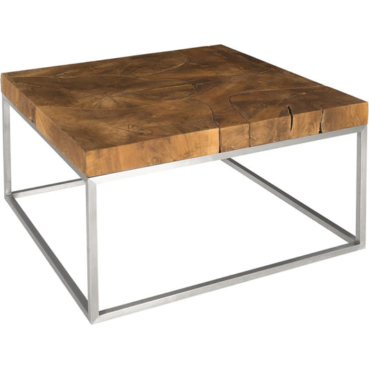 Teak Puzzle Square Coffee Table by Phillips Collection in brown, silver. Made from wood, teak metal, stainless steel in a eclectic & global style.
