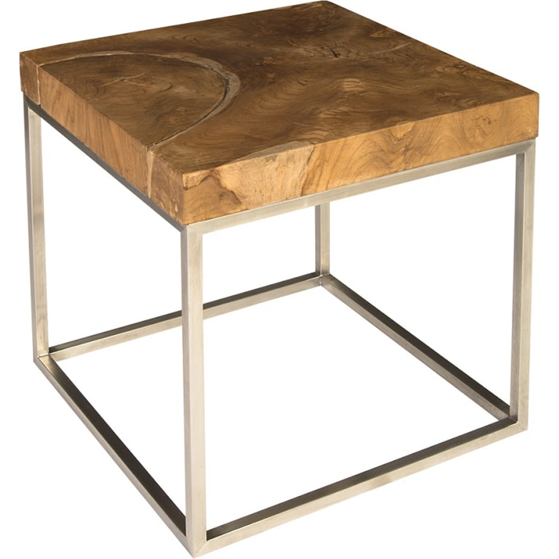 Teak Puzzle Side Table by Phillips Collection in brown, silver. Made from wood, teak metal, stainless steel in a eclectic & global style.