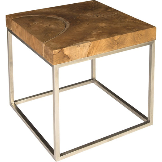 Teak Puzzle Side Table by Phillips Collection in brown, silver. Made from wood, teak metal, stainless steel in a eclectic & global style.