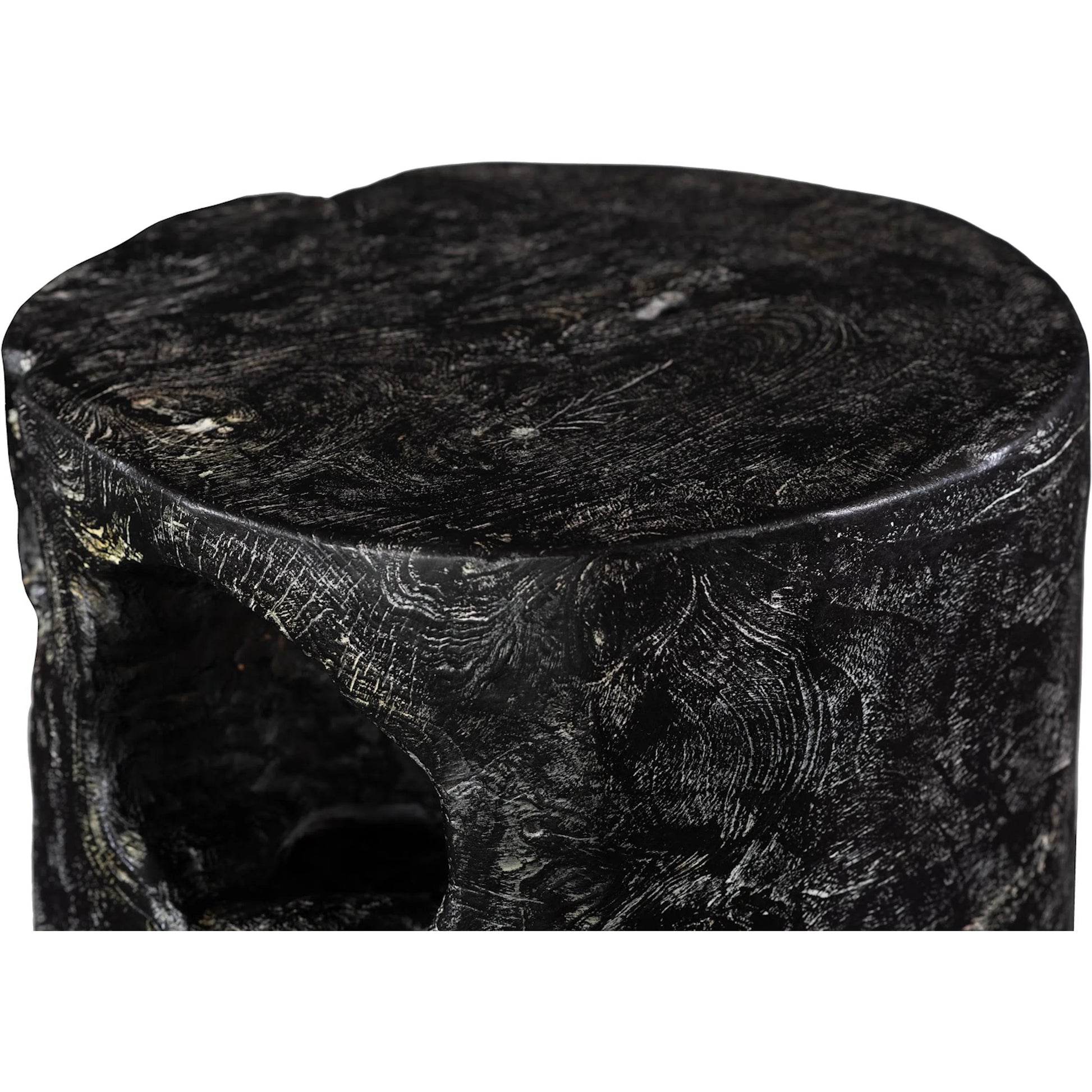 Black Wash Round Stool by Phillips Collection in black, gray and black wash. Made from wood in a modern style.