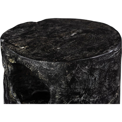 Black Wash Round Stool by Phillips Collection in black, gray and black wash. Made from wood in a modern style.