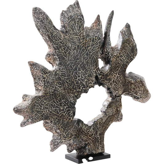 Teak Sculpture on Stand by Phillips Collection in gray, black. Made from wood, teak metal in a unique style.