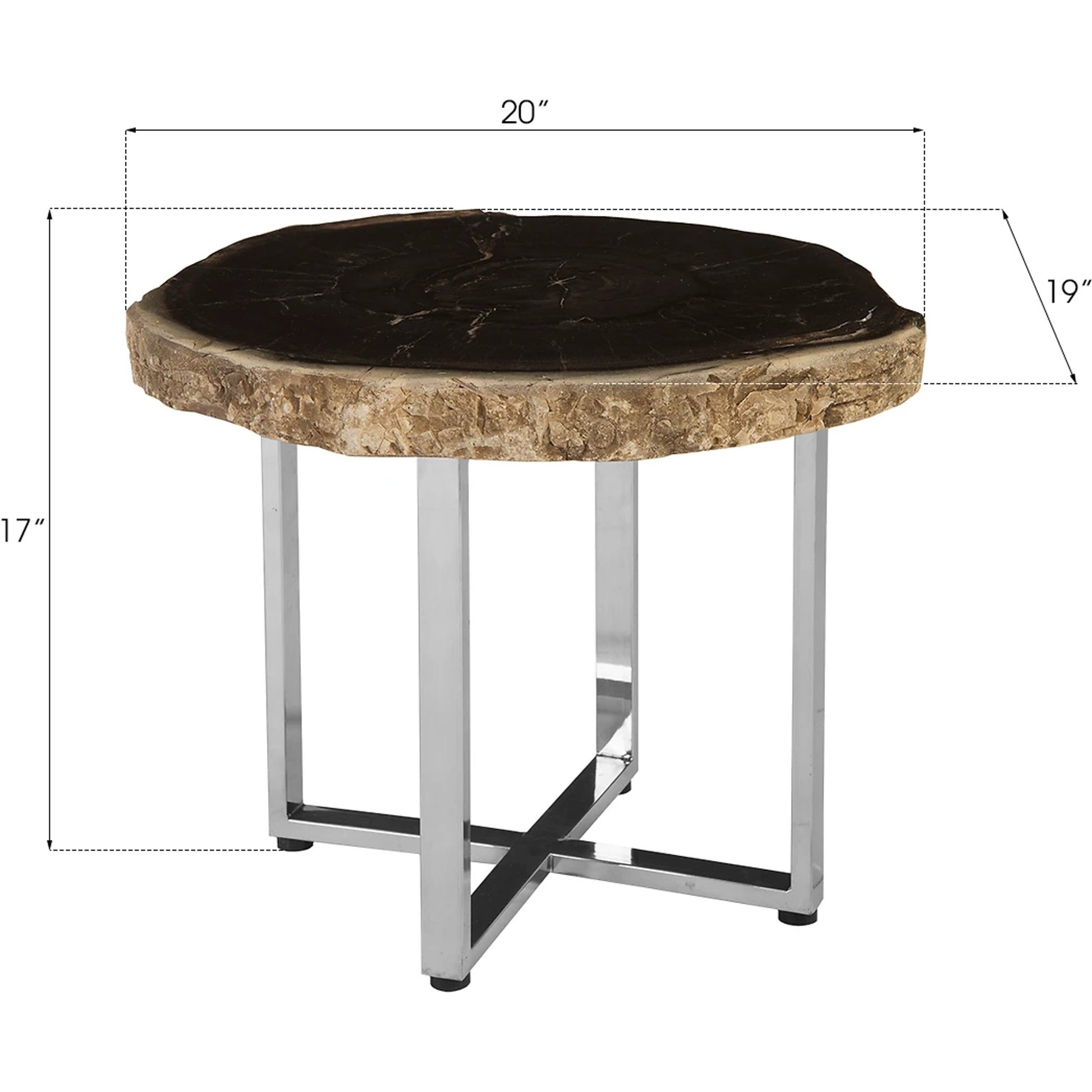 Petrified Wood Coffee Table by Phillips Collection in black. Made from petrified wood metal, stainless steel in a modern style.