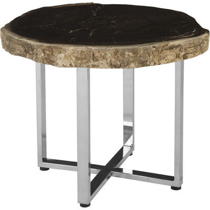 Petrified Wood Coffee Table by Phillips Collection in black. Made from petrified wood metal, stainless steel in a modern style.