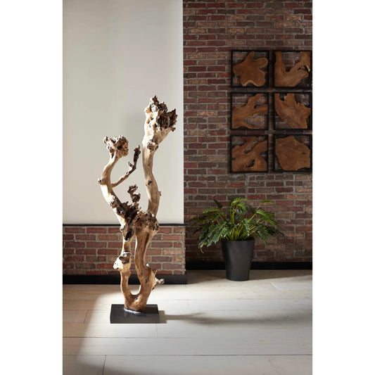 Abstract Wood Sculpture by Phillips Collection in brown, black and natural, black. Made from wood, sonokeling in a modern style.