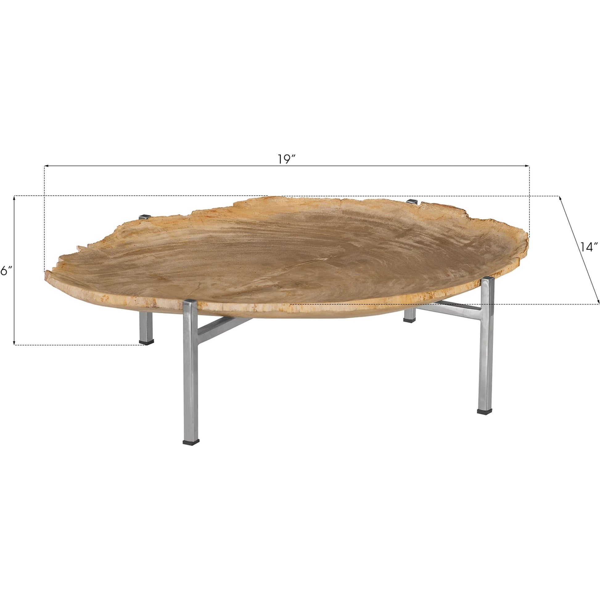 Petrified Wood Tray by Phillips Collection in brown, silver. Made from petrified wood in a modern style.