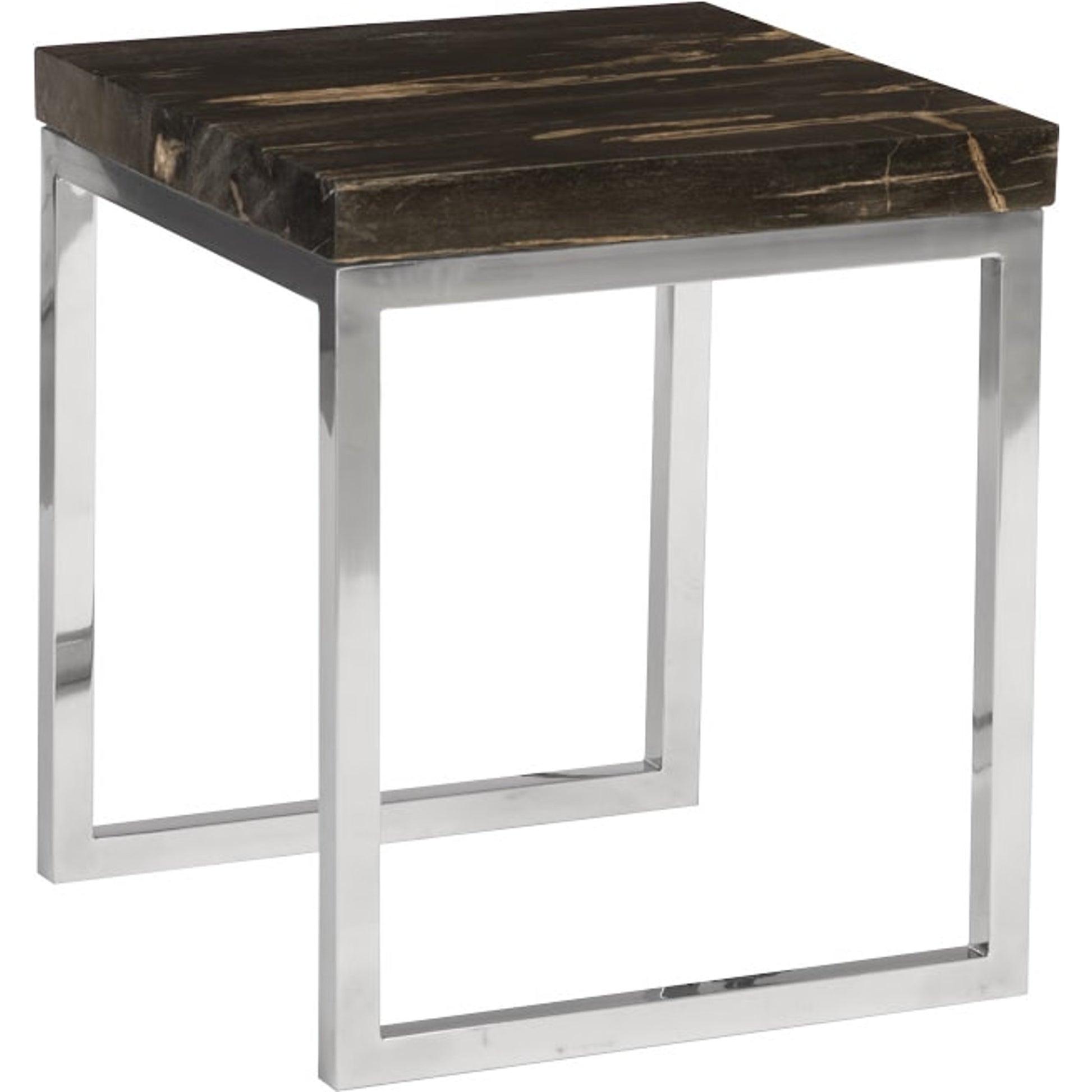 Petrified Wood Side Table by Phillips Collection in black, silver and natural, silver. Made from petrified wood metal in a transitional style.