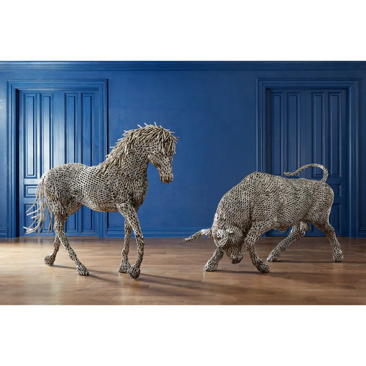 Bull Pipe Sculpture by Phillips Collection in silver and silver. Made from metal in a eclectic & global style.