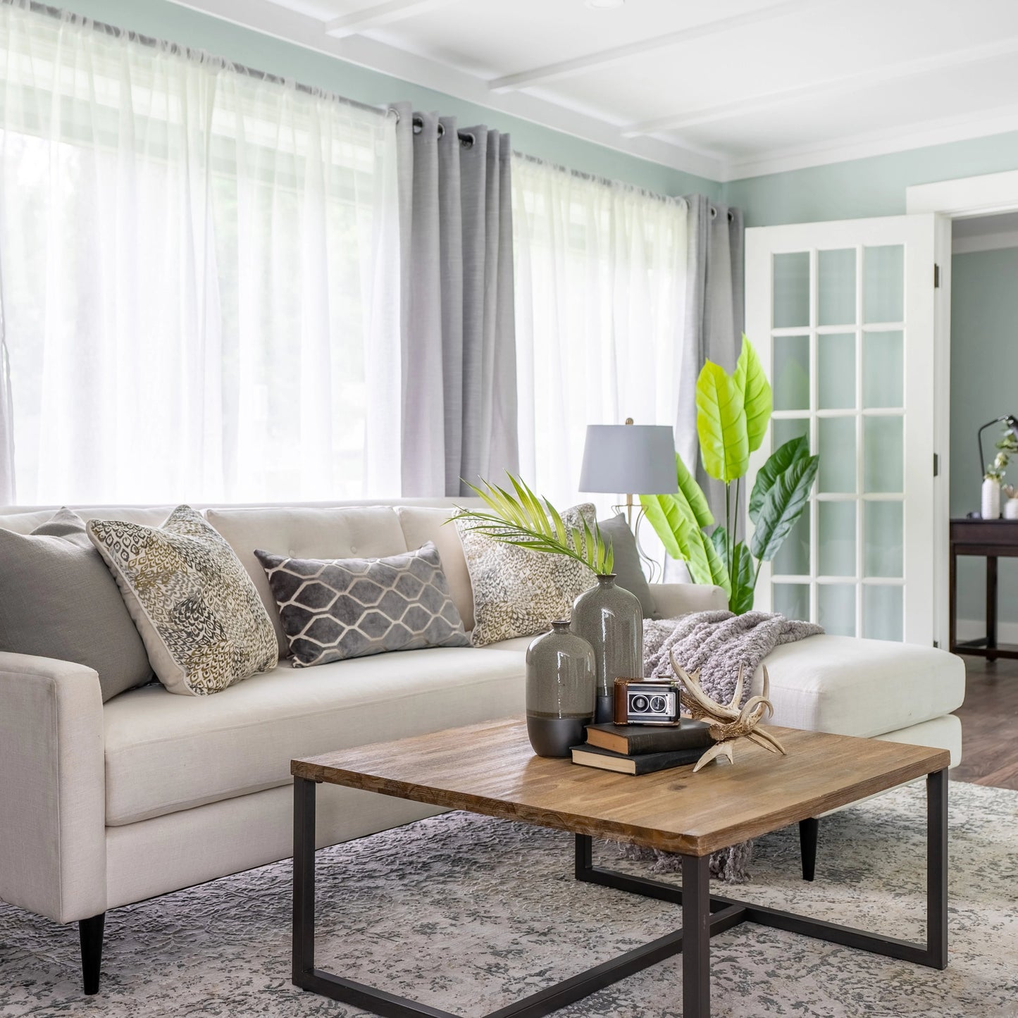 006 SI-2004283 | Lifestyle | Irondale Square Coffee Table by LH Imports in light brown, grey and mocha grey, grey. Made from acacia, iron in a modern style.