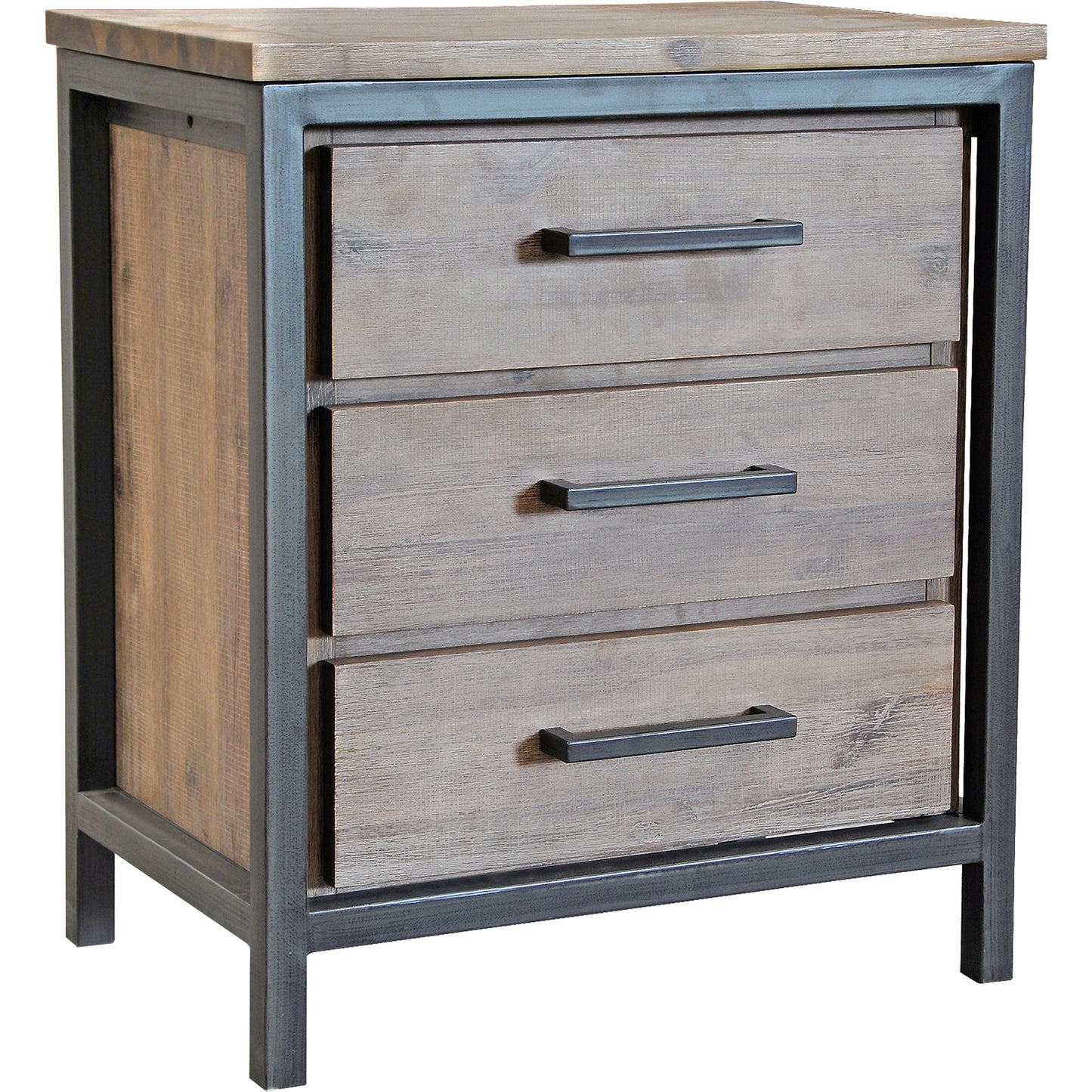 001 SI-2004280 | Primary Silo | Irondale Nightstand by LH Imports in light brown, grey and mocha grey, grey. Made from acacia, mdf acacia veneer, iron in a traditional style.