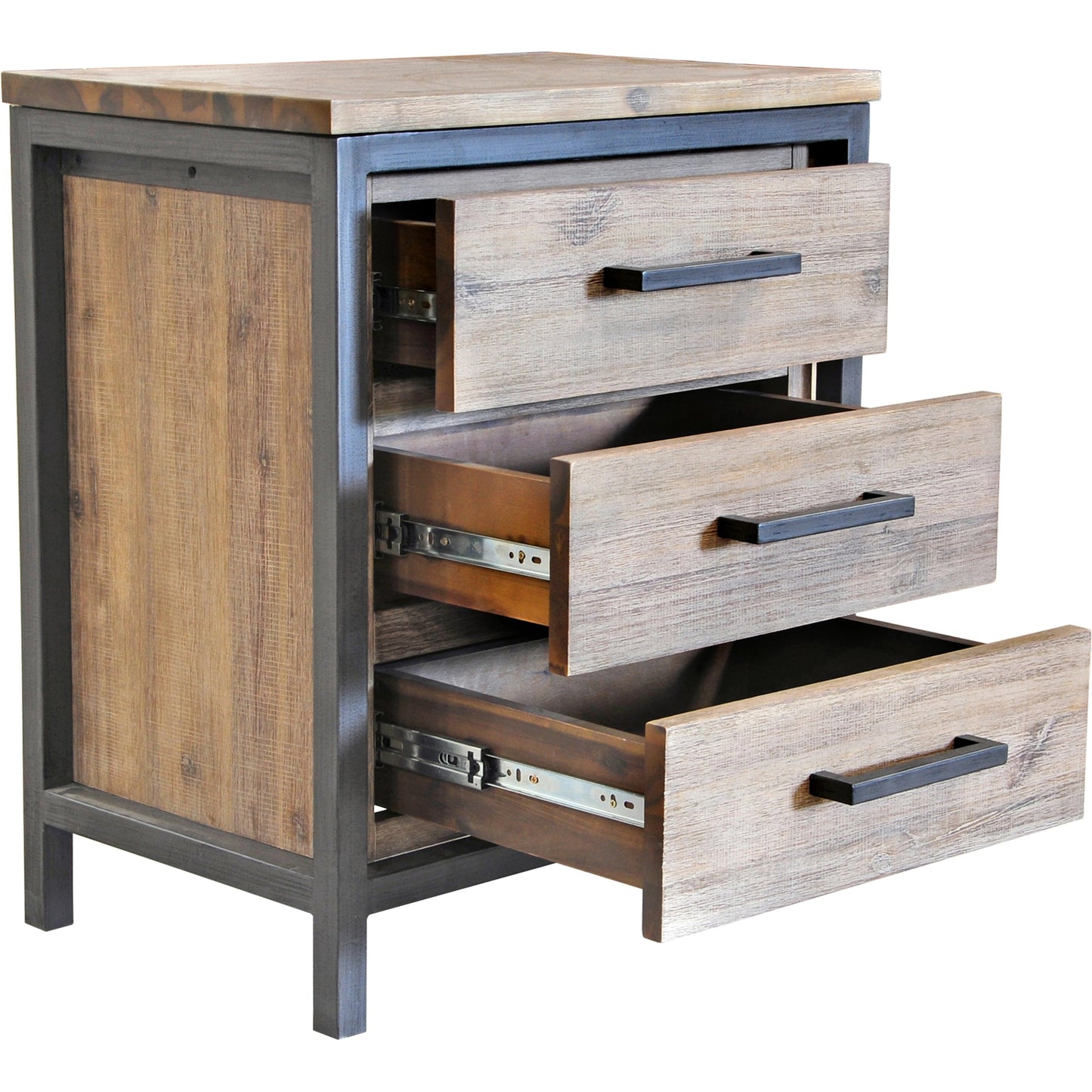 002 SI-2004280 | Additional Silo | Irondale Nightstand by LH Imports in light brown, grey and mocha grey, grey. Made from acacia, mdf acacia veneer, iron in a traditional style.