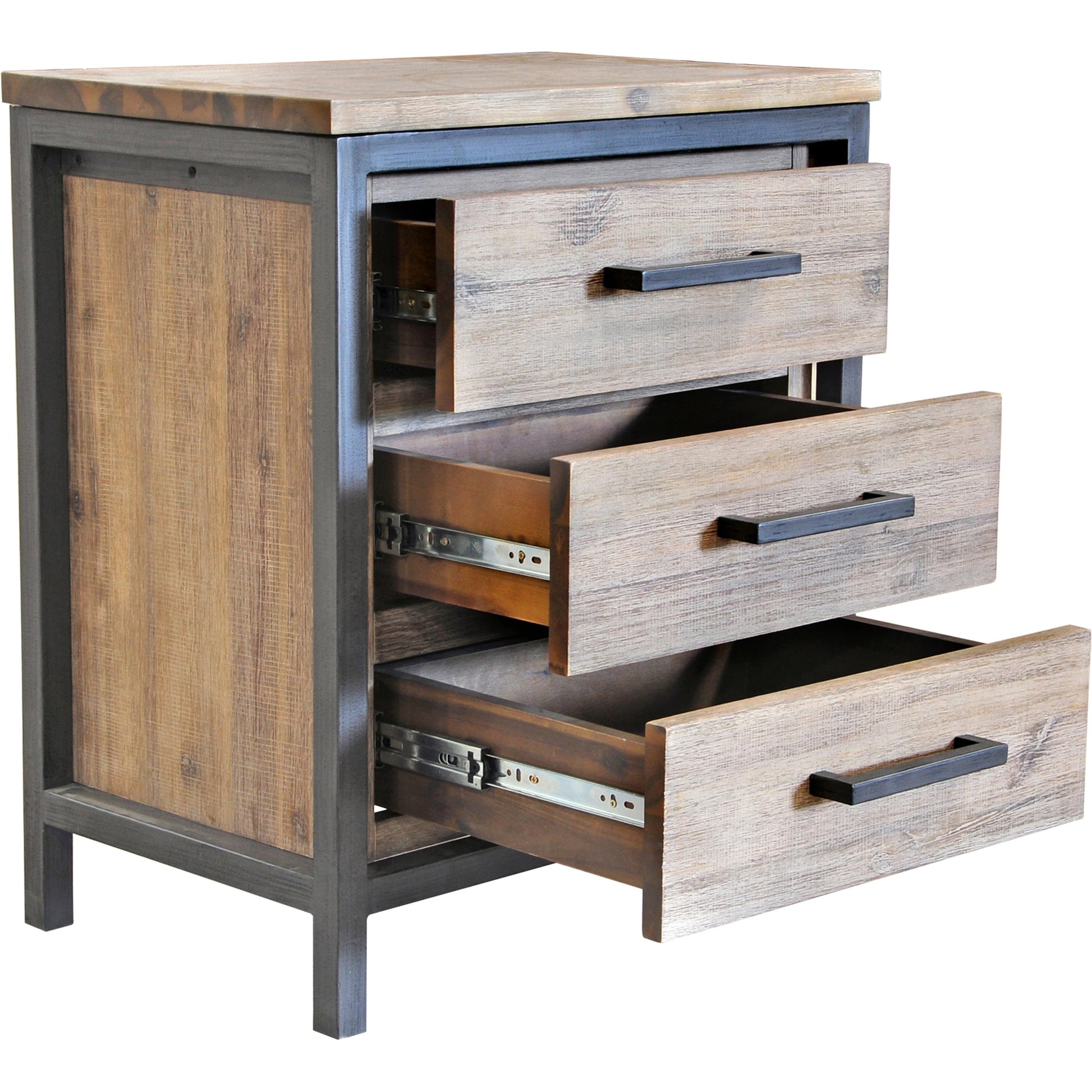 Irondale Nightstand by LH Imports in light brown, grey and mocha grey, grey. Made from acacia, mdf acacia veneer, iron in a traditional style.