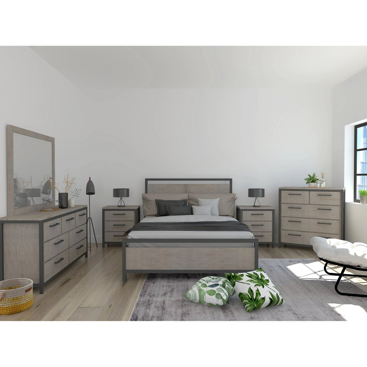 007 SI-2004280 | Lifestyle | Irondale Nightstand by LH Imports in light brown, grey and mocha grey, grey. Made from acacia, mdf acacia veneer, iron in a traditional style.
