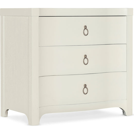 Serenity Antigua Three Drawer Nightstand by Hooker Furniture in shell, champagne. Made from oak veneers in a modern style.