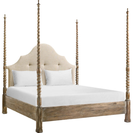 Caldera Poster Bed by Jonathan Charles in light spain painted walnut. Made from main acacia in a unique style.