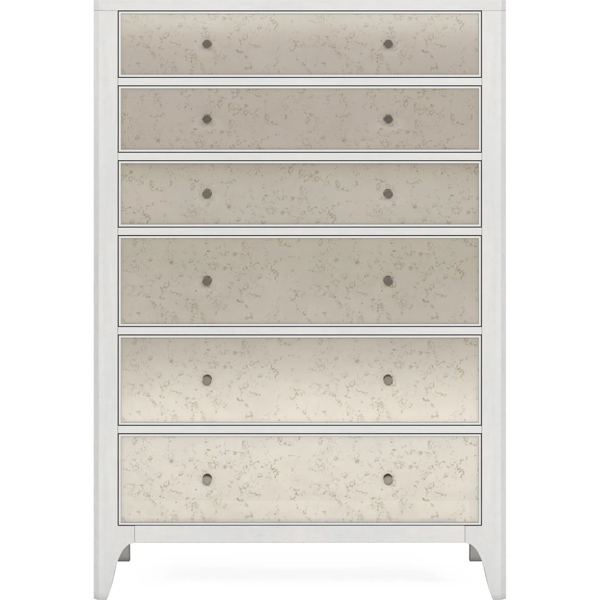 Mezzanine Drawer Chest by A.R.T. Furniture in dove gray. Made from parawood, poplar solids, maple veneer, mirror in a modern style.