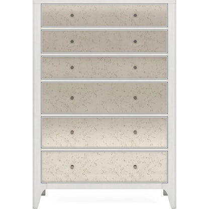 Mezzanine Drawer Chest by A.R.T. Furniture in dove gray. Made from parawood, poplar solids, maple veneer, mirror in a modern style.
