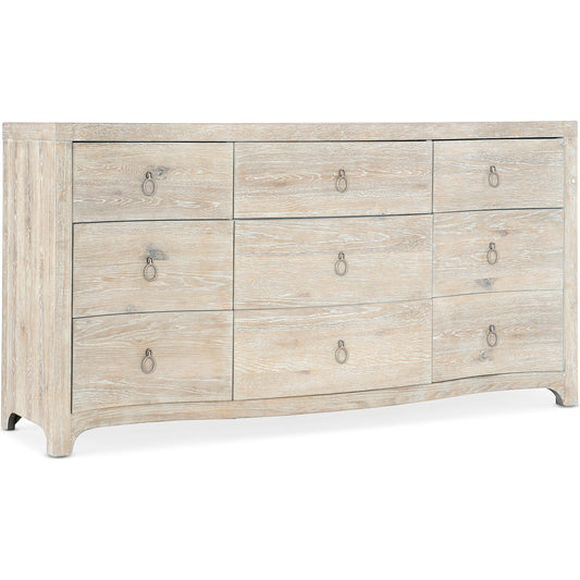 Serenity Harbour Nine Drawer Dresser by Hooker Furniture in surf, champagne. Made from oak veneers, cedar, felt in a modern style.