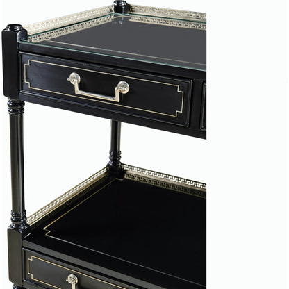 Reimagined Flux Lacquer Etagere by Jonathan Charles in lacquered black. Made from acacia in a modern style.