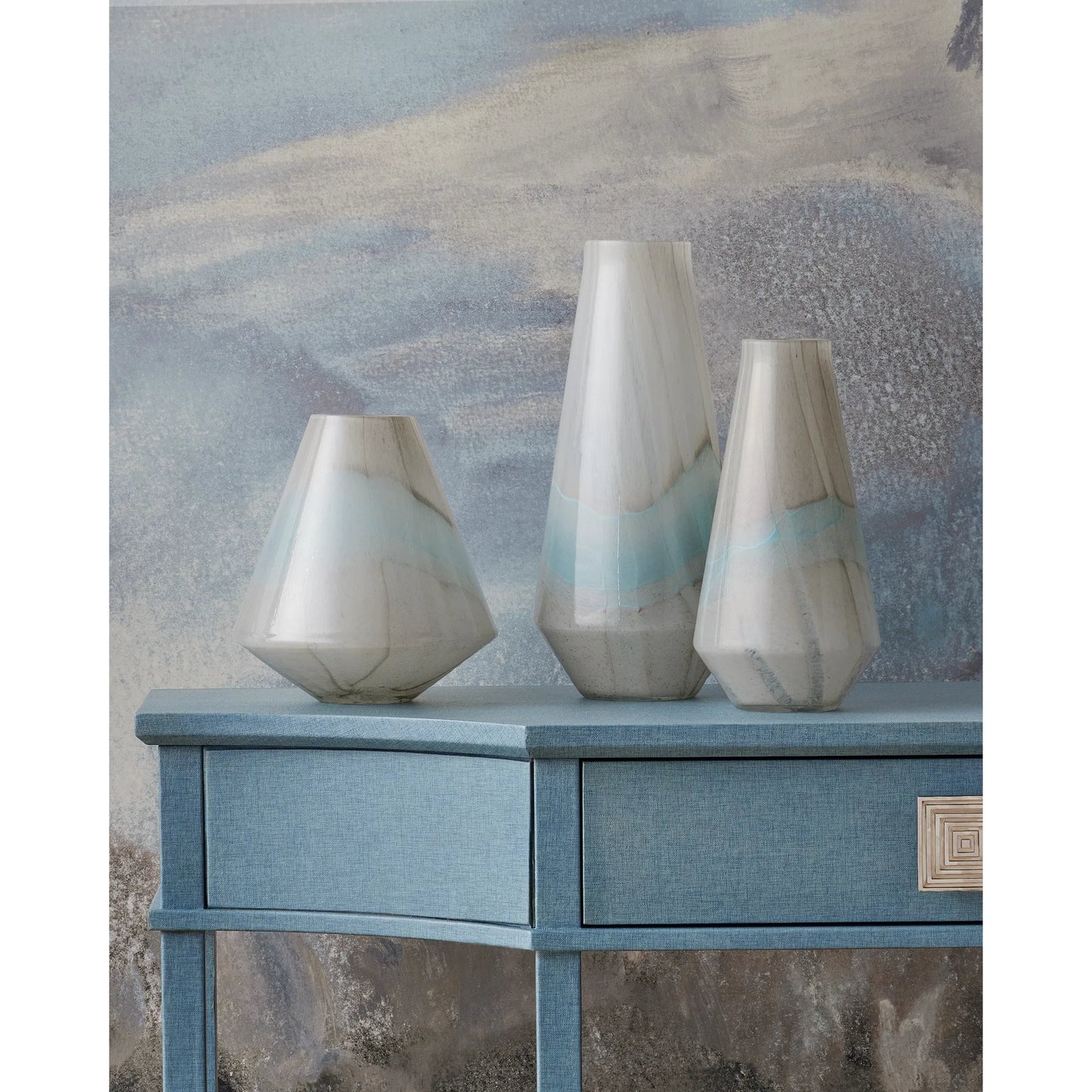 003 SI-1894309 | Lifestyle | Floating Cloud Vase Set by Currey and Company in light gray, white. Made from glass in a transitional style.