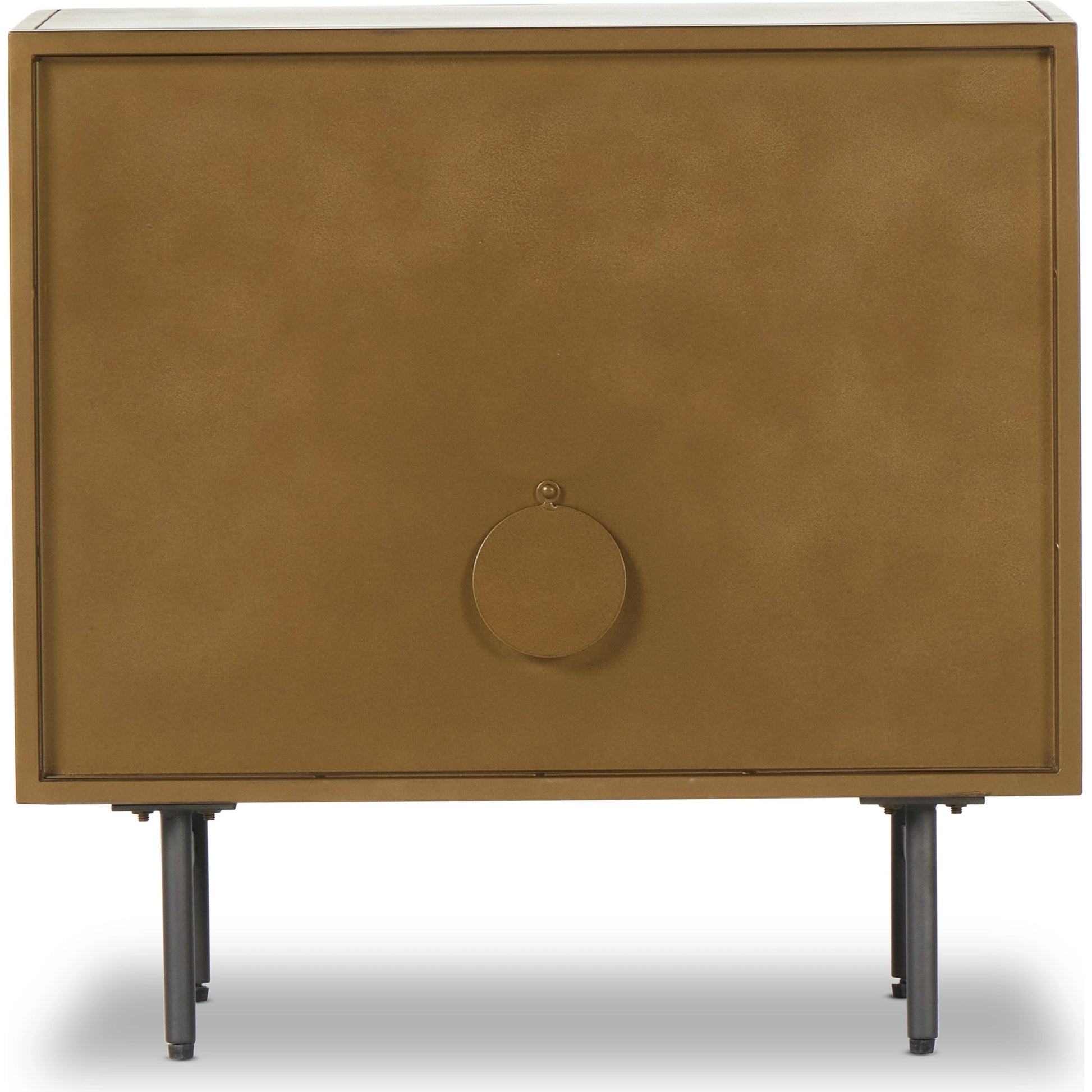 Sunburst Cabinet Nightstand by Four Hands in sunburst etched aged brass, gunmetal, aged brass and sunburst etched aged brass pc, gunmetal, aged brass pc. Made from iron in a modern style.