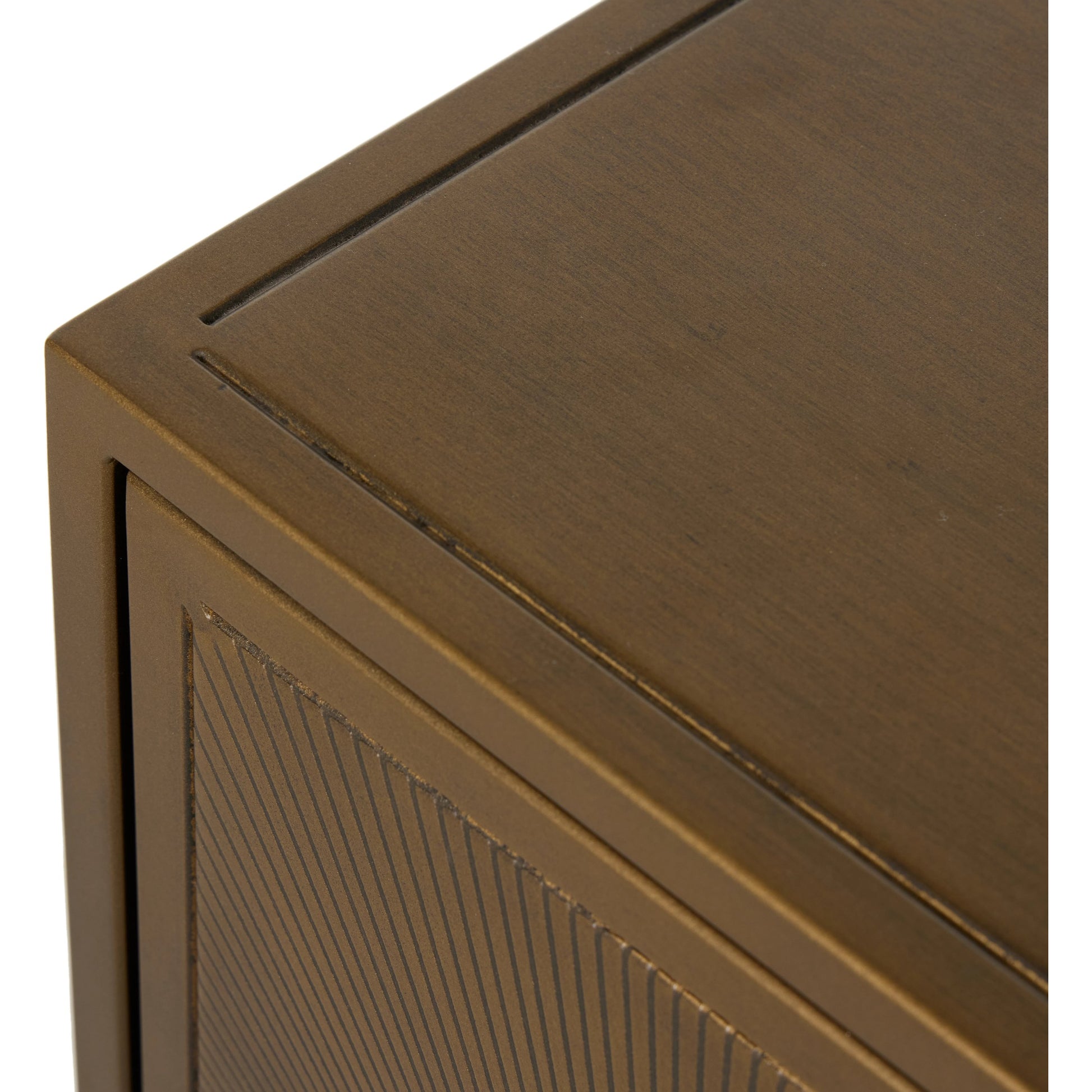 Sunburst Cabinet Nightstand by Four Hands in sunburst etched aged brass, gunmetal, aged brass and sunburst etched aged brass pc, gunmetal, aged brass pc. Made from iron in a modern style.