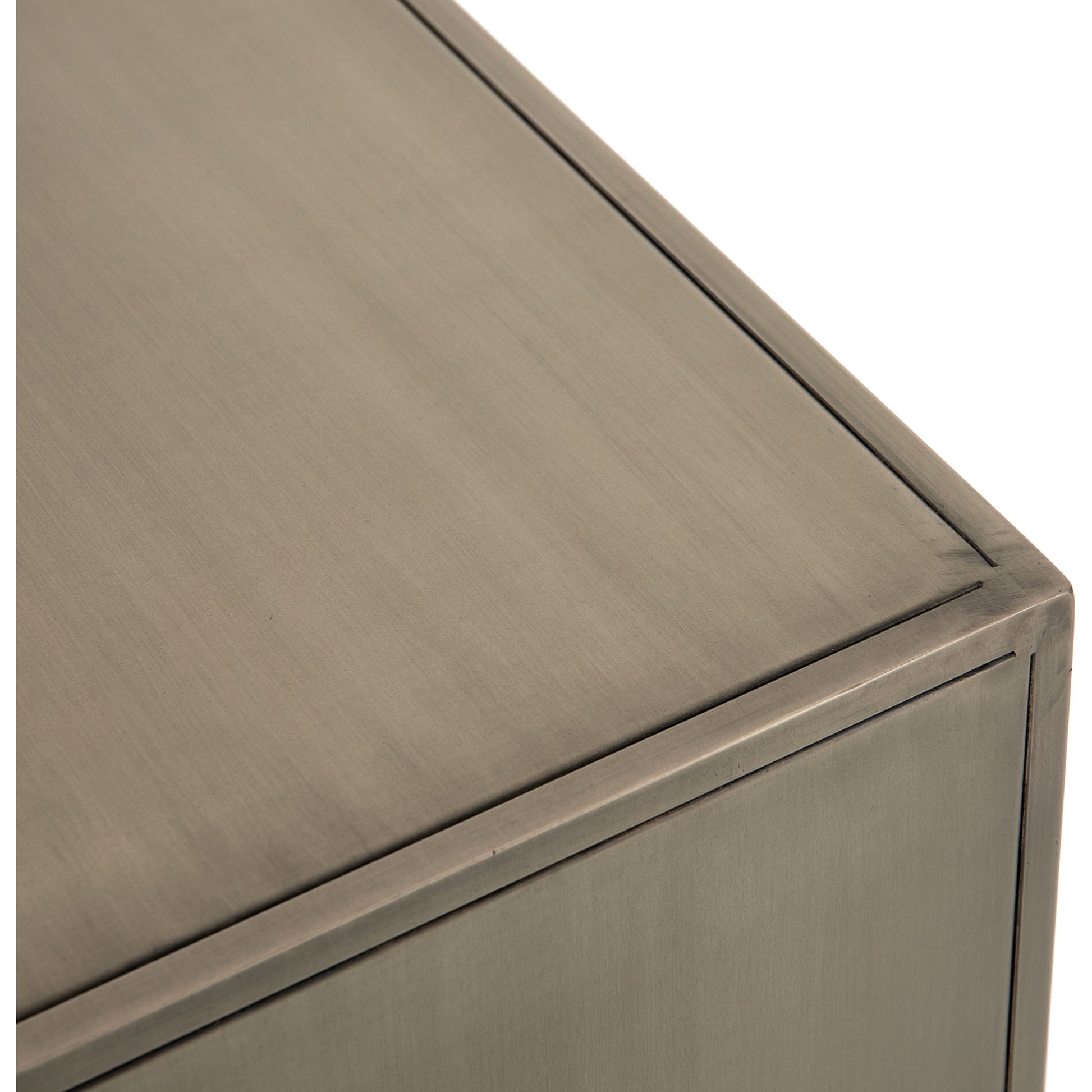 Sunburst Cabinet Nightstand by Four Hands in sunburst etched aged brass, gunmetal, aged brass and sunburst etched aged brass pc, gunmetal, aged brass pc. Made from iron in a modern style.